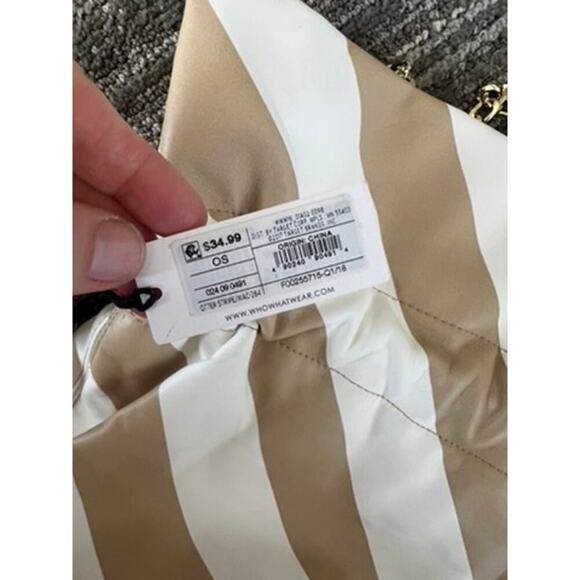 NWT Who What Wear white n tan striped tote bag w metal handle stylish trendy - Picture 4 of 10